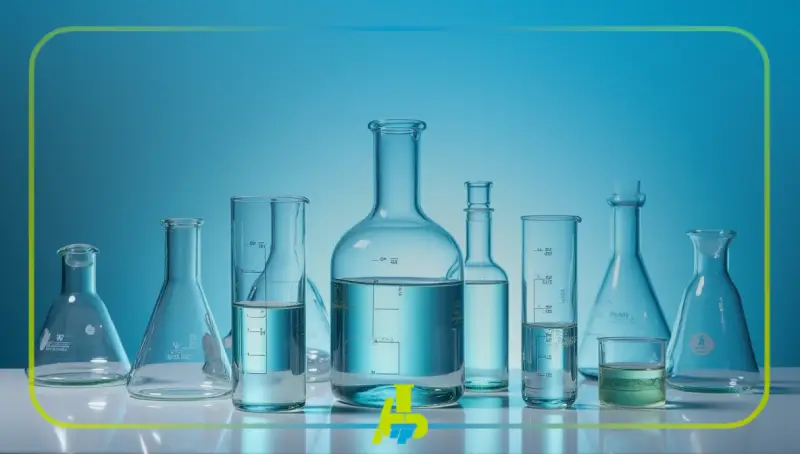 نگهداری و پروتکل‌های ایمنی شیشه آلات آزمایشگاهی(تعدادی شیشه آلات آزمایشگاهی روی میز)